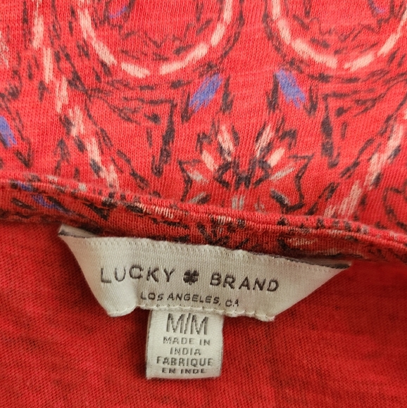 Lucky Brand Size M Red Paisley Floral Tie Front Notched V-Neck Knit Top - Picture 3 of 3